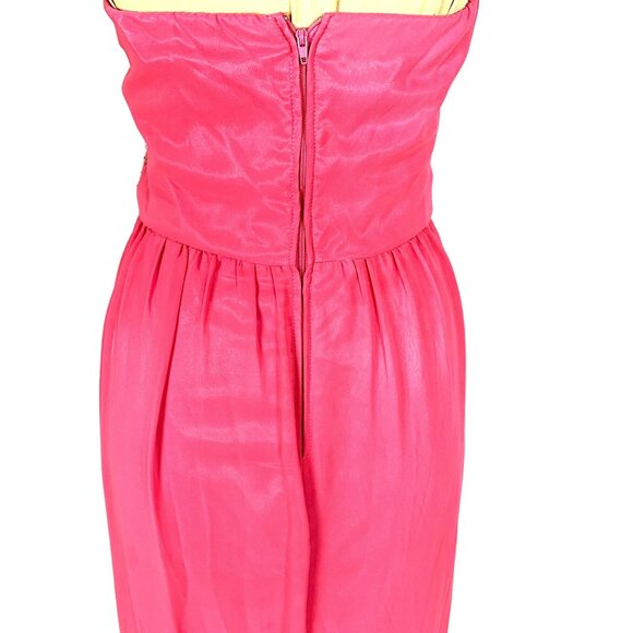 Strapless Pink Gown 8 Crystal Beaded Flowing Chiffon Prom Pageant Formal Dress - Picture 7 of 10